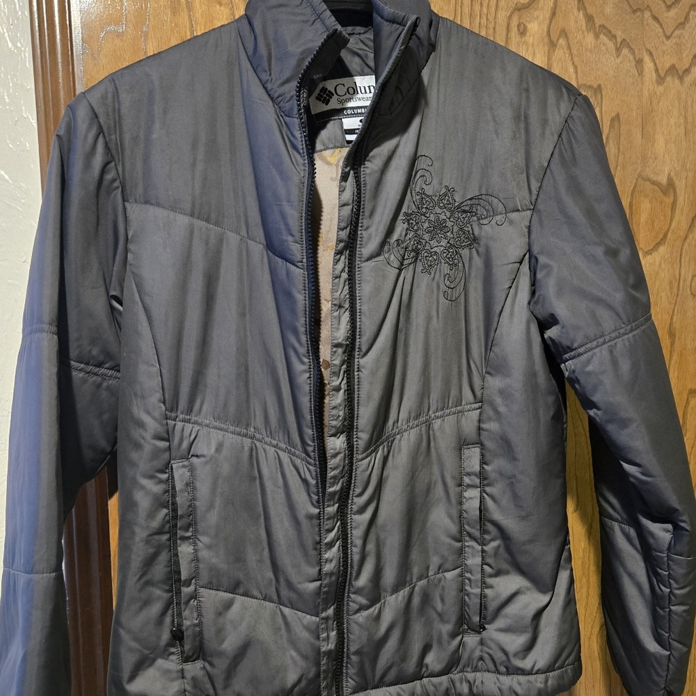 Columbia Women's Dark Gray Puffer Jacket with Embroidery